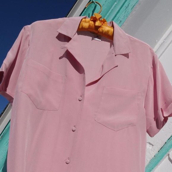 Vintage 90s dusty rose silk button up - Picture 4 of 6